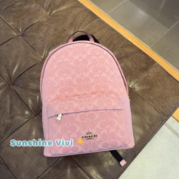 NWT Coach CER70 Taylor Backpack Signature Denim & Smooth Leather Gold Light Pink main image 7